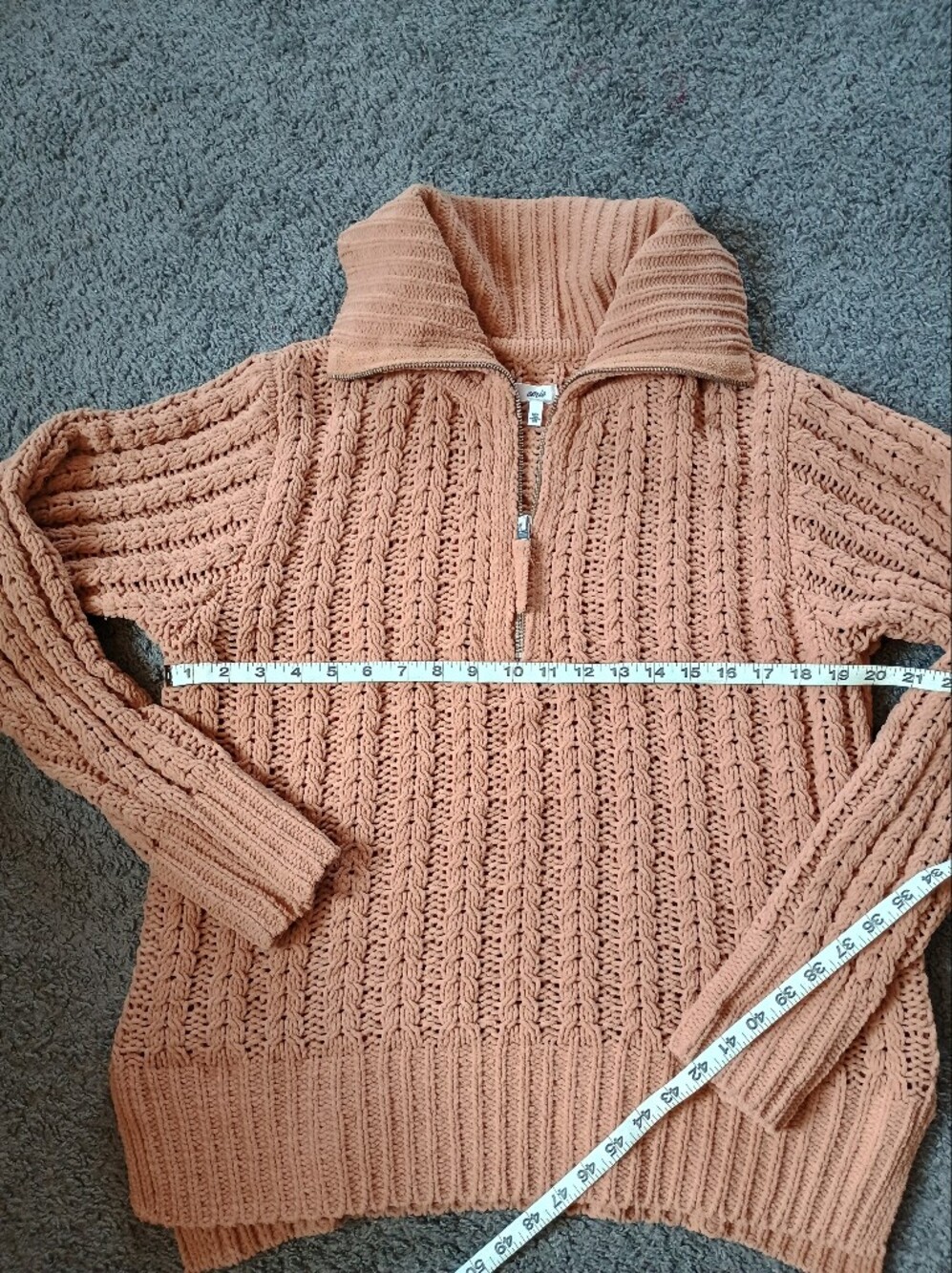 Half-Zip Rib & Cable Knit Cardigan Sweater - Peach